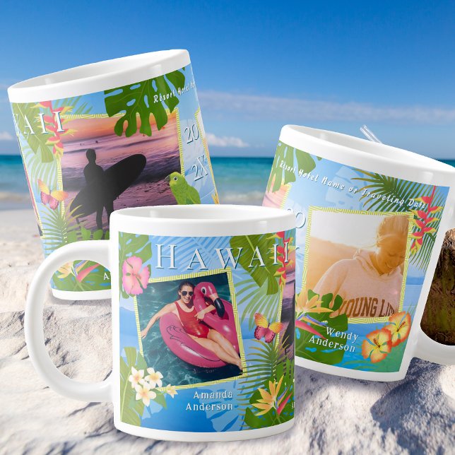 Taza De Café Gigante Paraíso tropical Recuerdos de viaje mar (Tropical Holiday Photo Mug.)