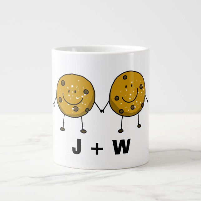 Taza De Café Gigante Pareja Cute Cute Cookie de nombre personalizado (Frente)