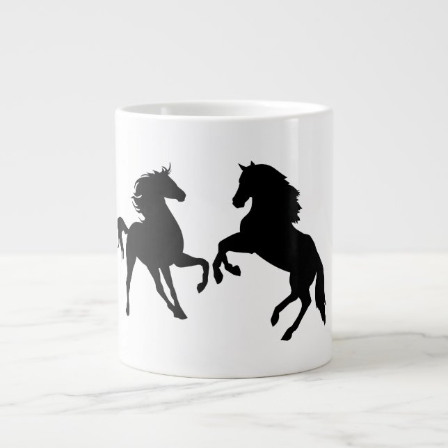 Taza De Café Gigante Pareja de caballos negros Café Mug (Frente)