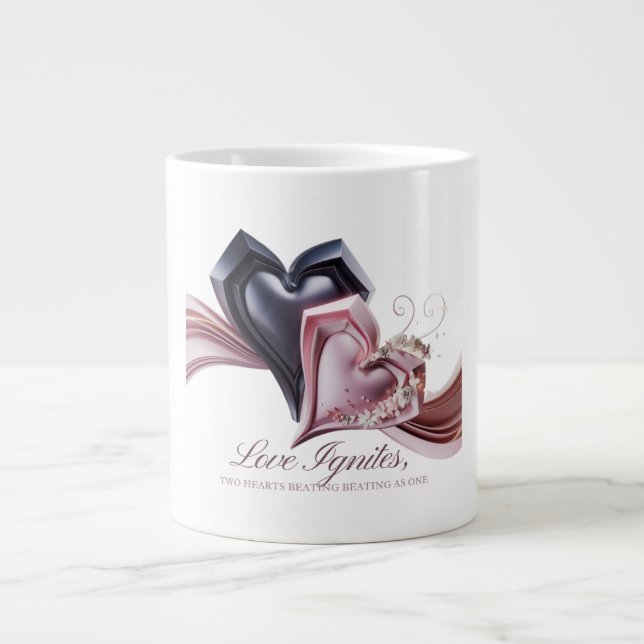 Taza De Café Gigante Pareja de Corazones Dobles (Frente)