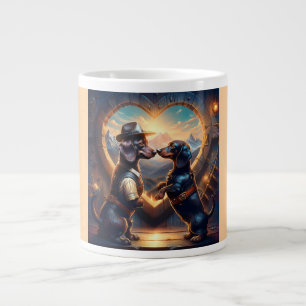 Taza De Café Gigante Pareja de Dachshund Cariñosos en el Portal del Amo