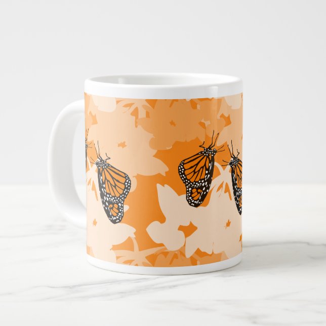 Taza De Café Gigante Pareja de mariposa monarca estilizada de alimentac (Izquierda)