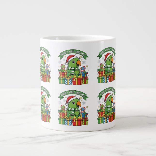 Taza De Café Gigante Parrot-y Merry Christmas – Cute Festive Parrot Hol (Frente)