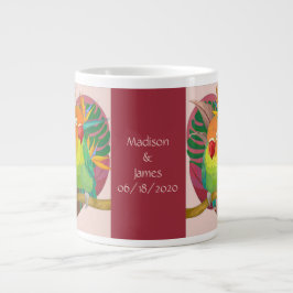 Taza De Café Gigante Parrots en el corazón; personalizar con nombres/an