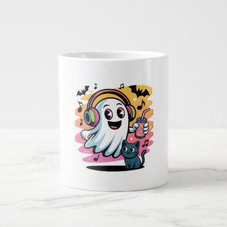 Taza De Café Gigante Party Ghost with Cat Cute Halloween Cartoon 