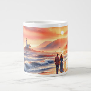 Taza De Café Gigante Paseo romántico por el faro al atardecer en la cos