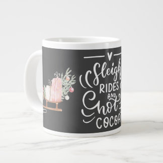 Taza De Café Gigante Paseos en Trineo y Chocolate Caliente Navidad Gris