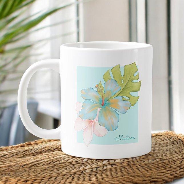 Taza De Café Gigante Pastel de flores tropicales con cualquier nombre (Subido por el creador)
