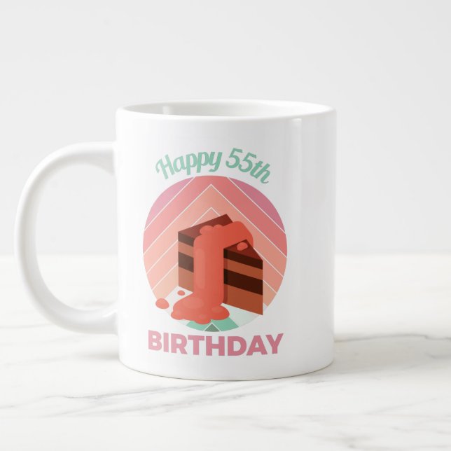Taza De Café Gigante Pastel Feliz 55° cumpleaños pastelería (Izquierda)