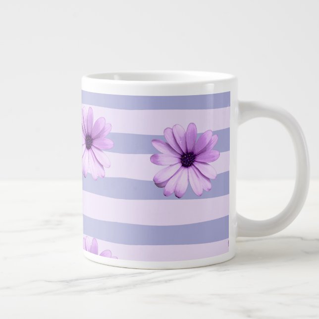 Taza De Café Gigante Pastel stripes pattern with Daisies (Derecha)