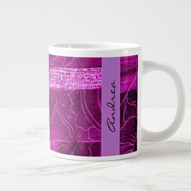 Taza De Café Gigante Patchwork Pattern, Patchwork Background, Your Name (Derecha)