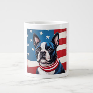 Taza De Café Gigante Patriótico Boston Terrier con bandera estadouniden
