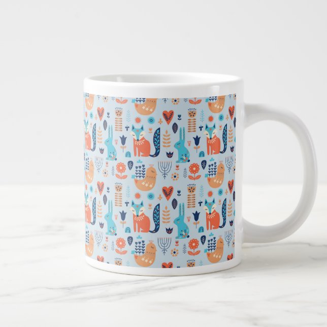Taza De Café Gigante Patrón animal de bosque de arte folclórico (Derecha)