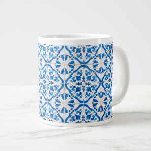 Taza De Café Gigante Patrón azul de mosaico mediterráneo - Elegante Azu
