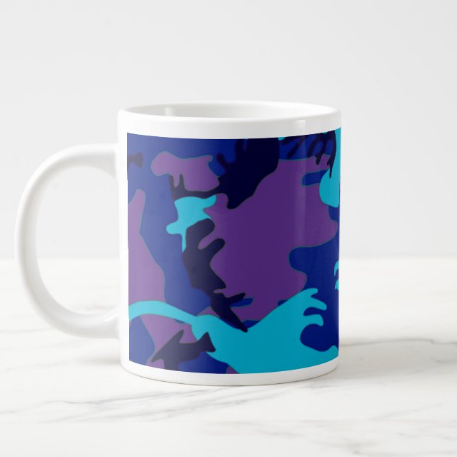 Taza De Café Gigante Patrón azul oscuro y morado de camuflaje (Izquierda)