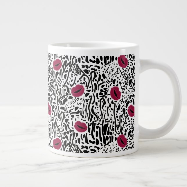 Taza De Café Gigante Patrón B&W de los labios modernos (Derecha)