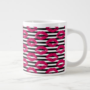 Taza De Café Gigante Patrón B&W rayado de lápiz labial