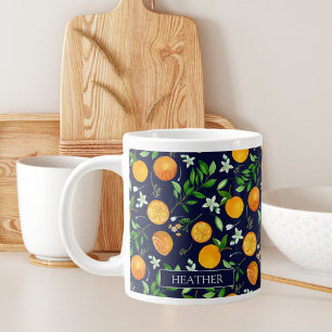 Taza De Café Gigante Patrón Botánico Floral de Citricos Naranja Verano