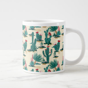 Taza De Café Gigante Patrón Cactus Verde y Rojo