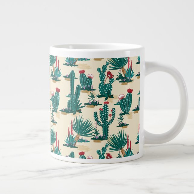 Taza De Café Gigante Patrón Cactus Verde y Rojo (Derecha)
