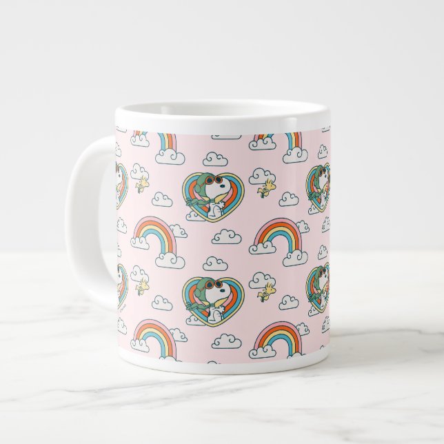 Taza De Café Gigante Patrón cardíaco arcoiris Snoopy & Woodstock (Izquierda)