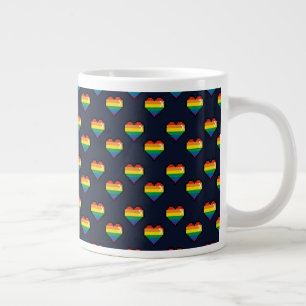 Taza De Café Gigante Patrón cardíaco de 8 bits arco iris