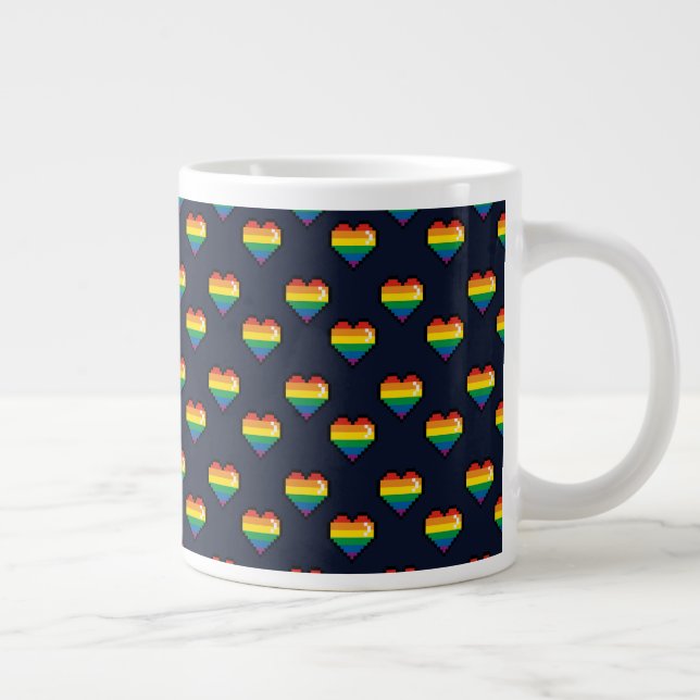 Taza De Café Gigante Patrón cardíaco de 8 bits arco iris (Derecha)