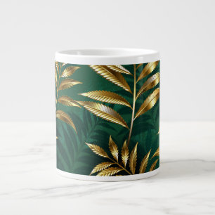 Taza De Café Gigante Patrón continuo con helechos dorados