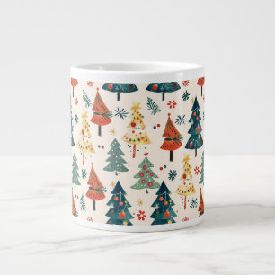 Taza De Café Gigante Patrón continuo de pinos de Navidad coloridos