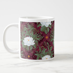 Taza De Café Gigante Patrón Crimson Lotus Elegance - El Lotus Blanco