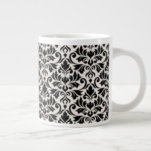 Taza De Café Gigante Patrón Damask Flourish Negro sobre Crema