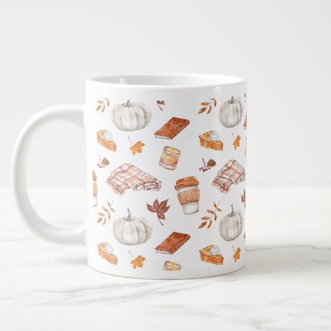 Taza De Café Gigante Patrón de acuarela de Cozy Autumn Essentials (Izquierda)
