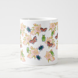 Taza De Café Gigante Patrón de acuarela de escarabajos y mariposas