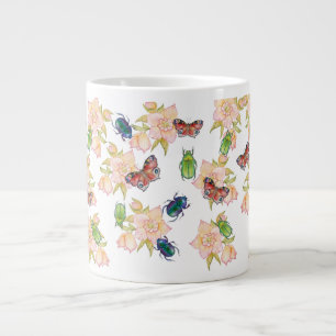 Taza De Café Gigante Patrón de acuarela de escarabajos y mariposas