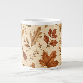 Taza De Café Gigante Patrón de acuarela de hojas de otoño