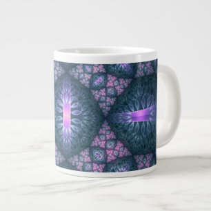 Taza De Café Gigante Patrón de arte fractal 3D turquesa púrpura rosa