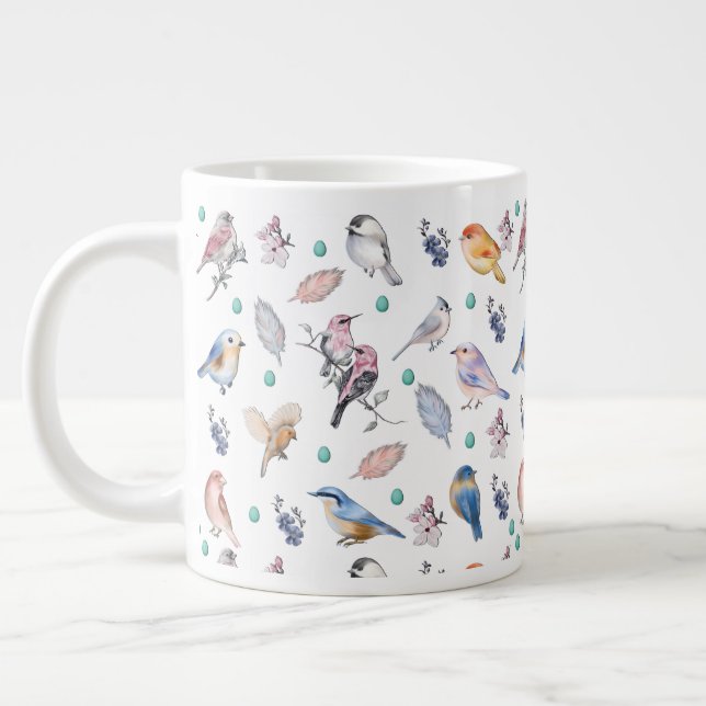 Taza De Café Gigante Patrón de aves primaverales (Izquierda)