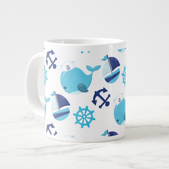 Taza De Café Gigante Patrón de ballenas, ballenas ricas, ballenas azule (Izquierda)