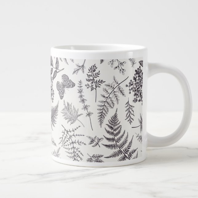 Taza De Café Gigante Patrón de botánica y mariposa de época (Derecha)