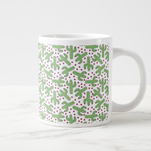 Taza De Café Gigante Patrón de cactus y flores rosas ilustradas