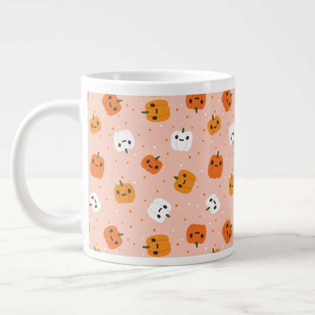 Taza De Café Gigante Patrón de caras de calabaza kawaii (Izquierda)