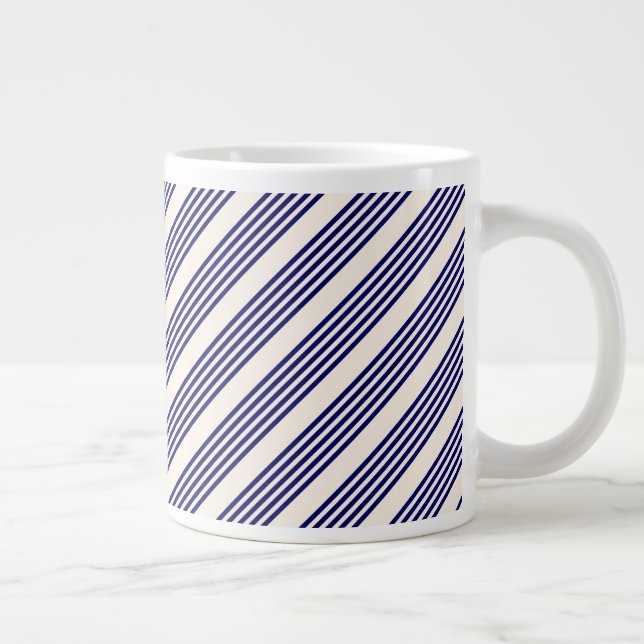 Taza De Café Gigante Patrón de cinco rayas azul marino y beige (Derecha)
