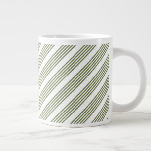 Taza De Café Gigante Patrón de cinco rayas de color verde oliva y blanc
