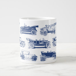 Taza De Café Gigante Patrón de coche de época azul blanco