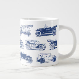 Taza De Café Gigante Patrón de coche de época azul blanco