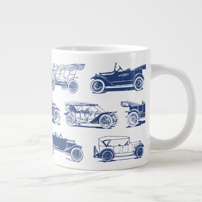 Taza De Café Gigante Patrón de coche de época azul blanco (Derecha)