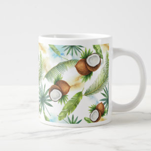 Taza De Café Gigante Patrón de coco tropical acuarela