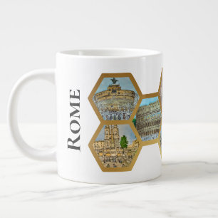 Taza De Café Gigante Patrón de Collage de Honeycomb, Roma, monumentos i