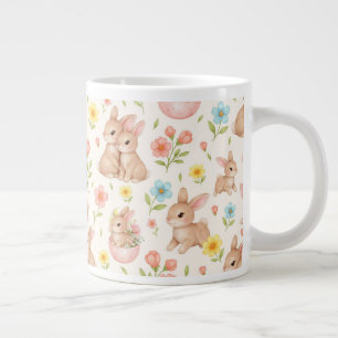 Taza De Café Gigante Patrón de conejitos y flores lindas