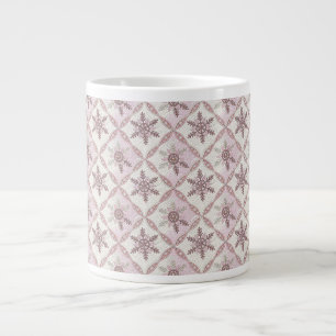 Taza De Café Gigante Patrón de copo de nieve rosa templado invierno
